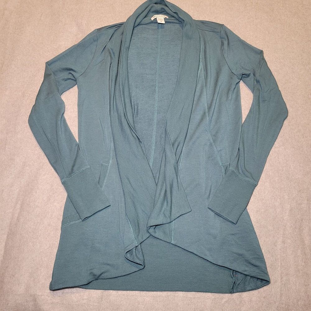 Athleta Teal Open-Front Long Sleeve Draped Cardigan